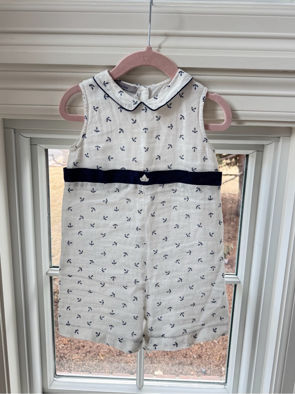 Fleurisse Anchor Sleeveless Romper In White And Navy